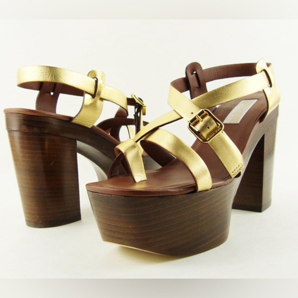 NWOB Michael Kors Collection Camelot Gold Platform Strappy Sandals